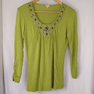 REBA Women's Green Beaded Blouse Small